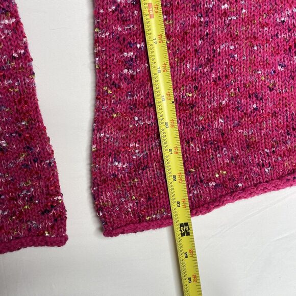 Rainbow Knit Pink Sweater Large Colourful Chunky Roll Neck Jumper Hippie Boho - Picture 11 of 13